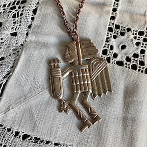 1960s Peruvian Sterling Filigree Stamped Archer Giant Native Pendant