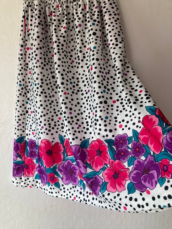 1980s Flowered Fizzy Dots Silky Midi Skirt - image 2
