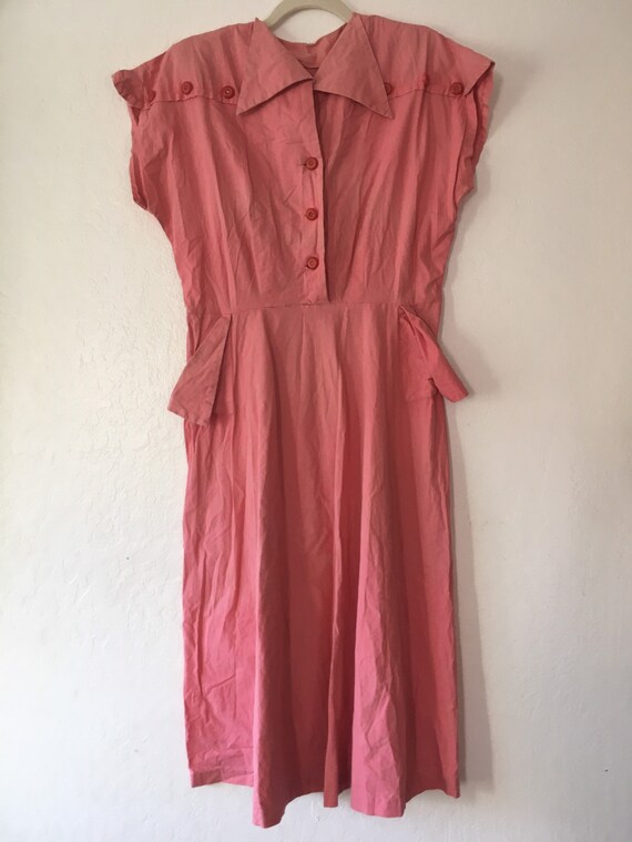 1940s Dusty Rose Wartime Details Day Dress