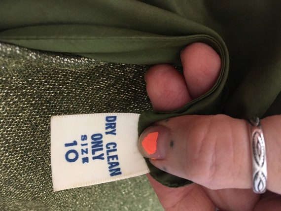 1960s Metallic Olive Lurex Cinched Maxi Dress - image 4