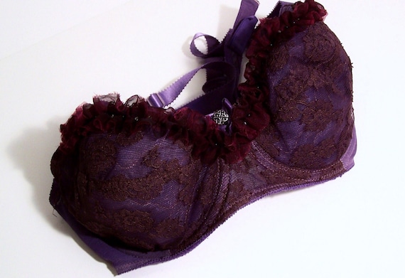 1960s Aubergine Ruffles & Lace Sultry Bullet Bra
