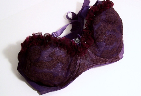 1960s Aubergine Ruffles & Lace Sultry Bullet Bra - image 1