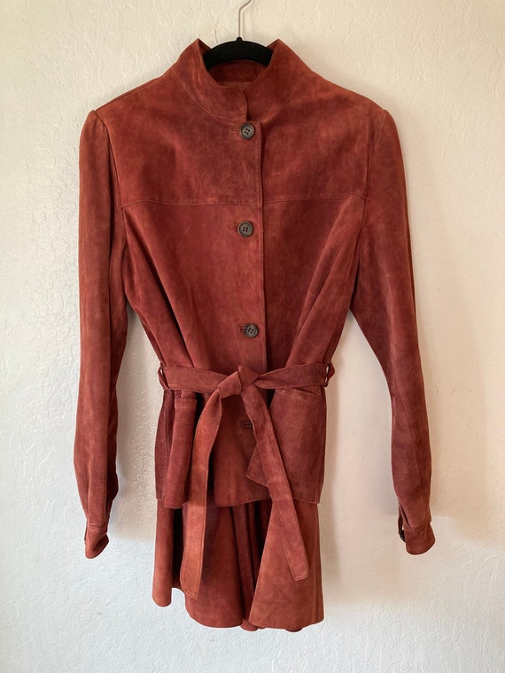 1960s Supple Paisley Embossed Leather Skirt Jacket Set Gem