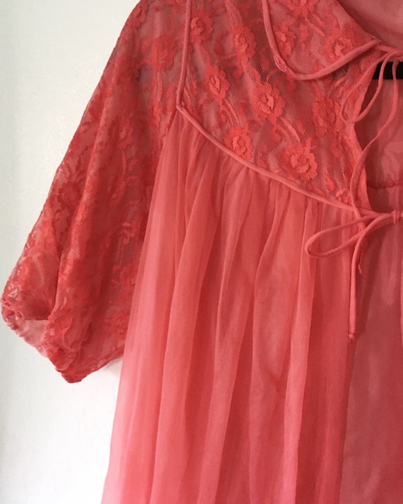 1960s Nectarine Strawberry Chiffon & Lace Babydoll