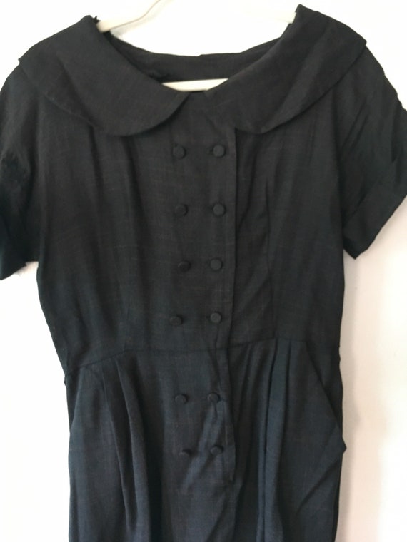 1940s Peter Pan Collar Brun Double Breasted Plaid Day Dress