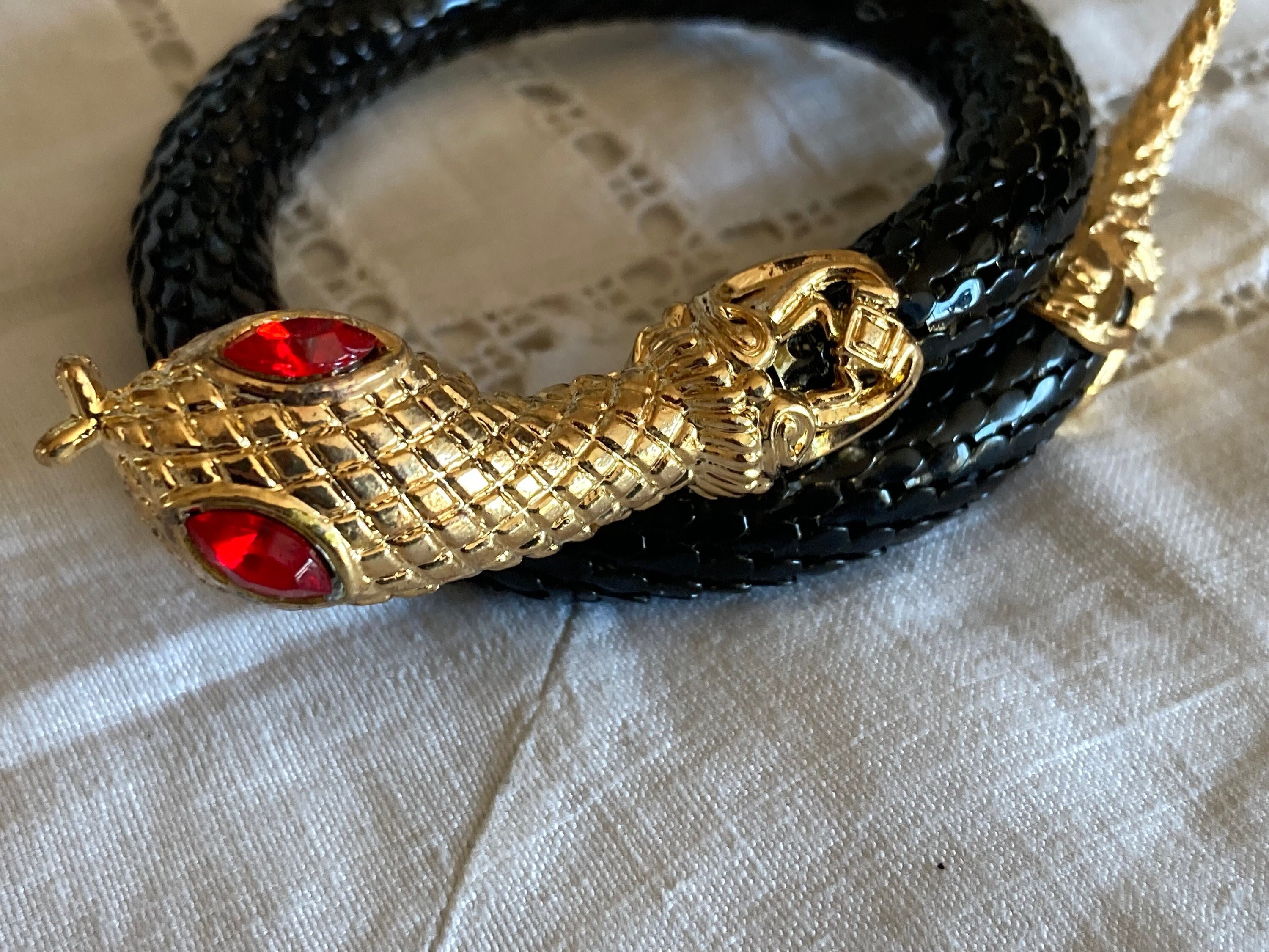 Art Deco Gold Filled Enameled Flexible Wrap-Around Snake Bracelet by A. Brandt + Son