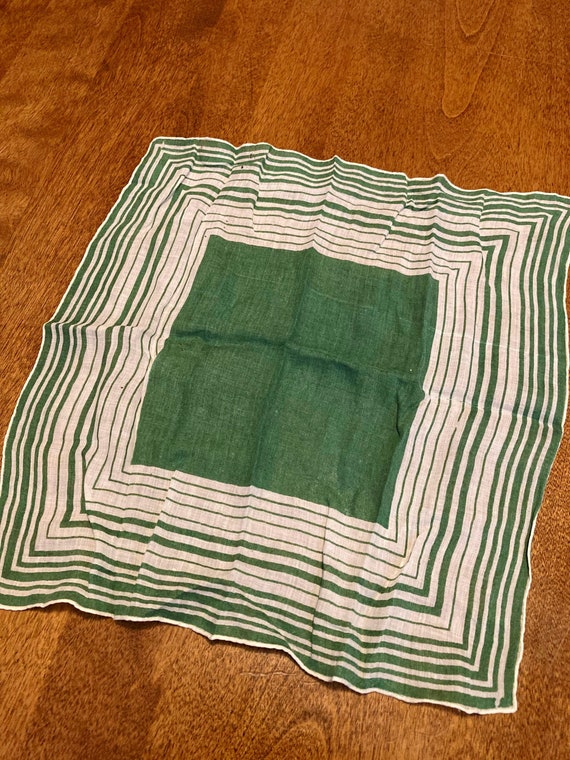 1960s Small Green Op Art Handkerchief Pocket Squa… - image 4