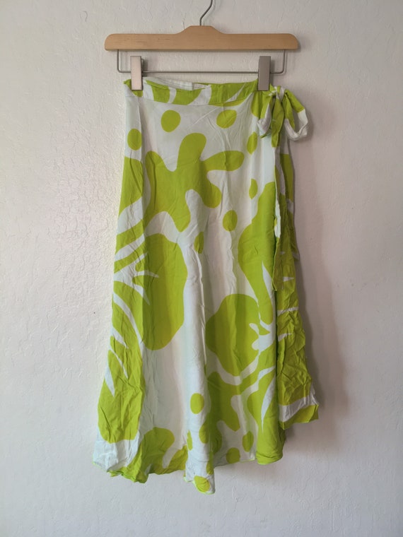 1980s Neon Green Hibiscus Slime Print Brushed Cotton … - Gem