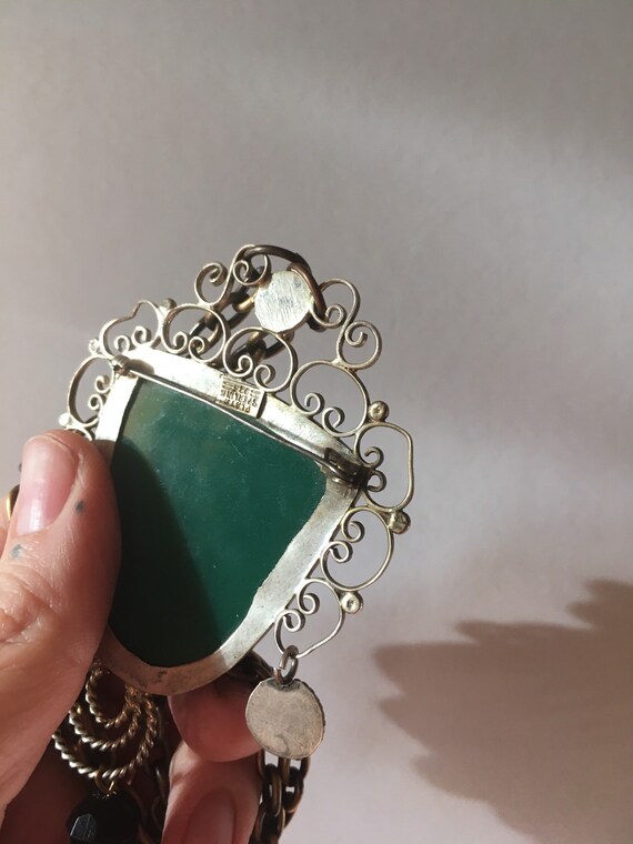 1950s Giant Sterling & Bakelite Carved Aztec Maya… - image 2