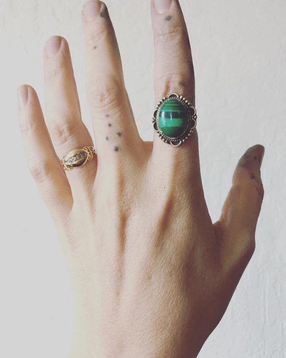 1970s Malachite & Sterling Silver Over Natural Br… - image 3