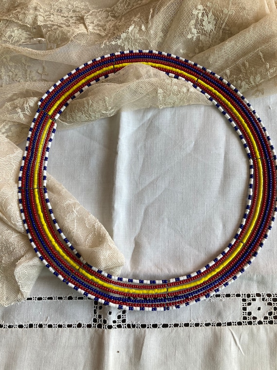 1970s Masai African Tribal Colorful Beaded Collar Necklace