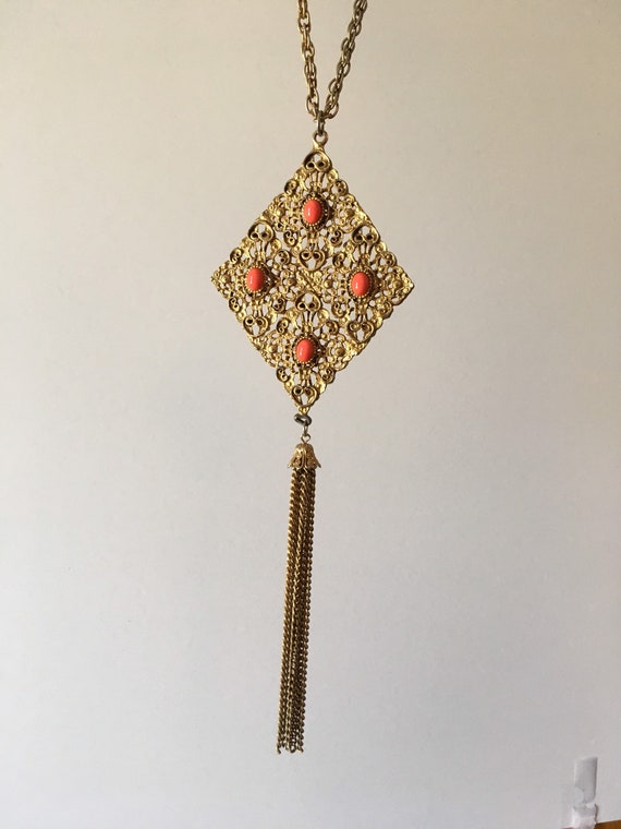 1960s Exquisite Intricate Coral Golden Etruscan Di