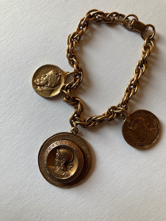 1960s Giant Gold Roman Coin Pendant Bracelet