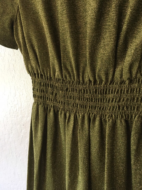1960s Metallic Olive Lurex Cinched Maxi Dress - image 3