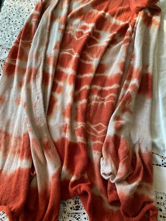 1990s Brunhilda Orange Rust Tie Dye Linen Knit Ve… - image 4