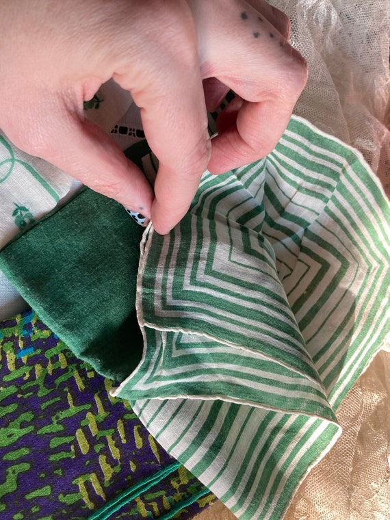 1960s Small Green Op Art Handkerchief Pocket Squa… - image 3