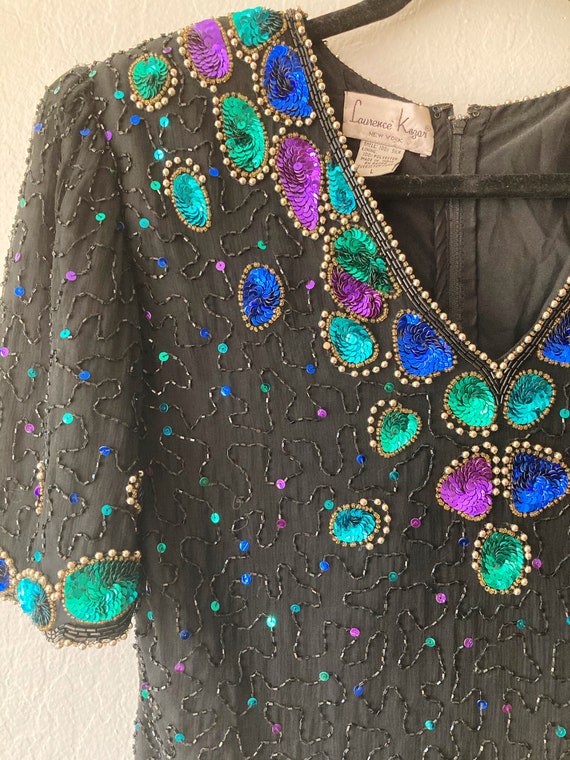 1980s Metallic Blue Green Purple Sequin & Beads G… - image 3