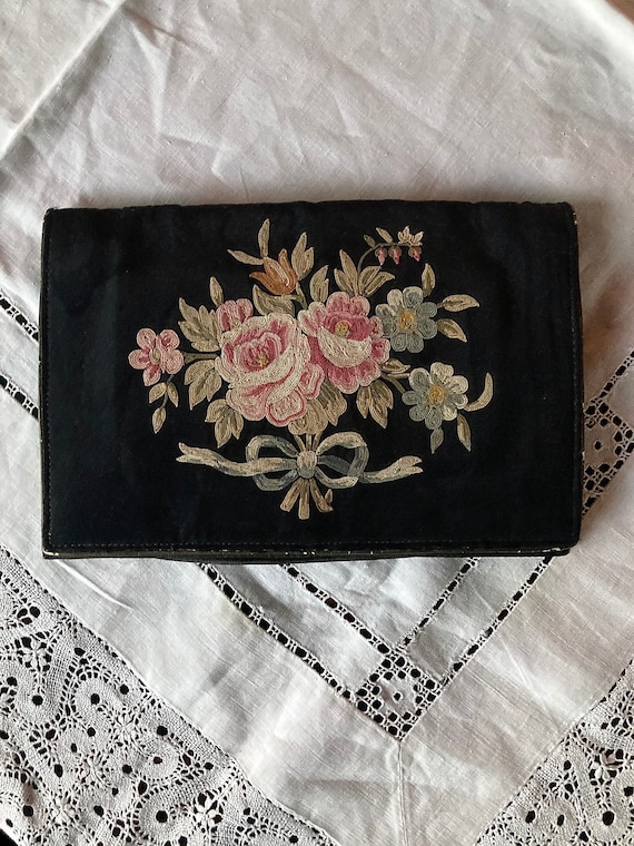 1910s Antique French Petit Needlepoint Embroidered