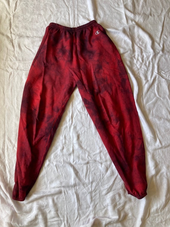 1990s Y2K Grunge Red Black Tie Dyed Champion Sweat