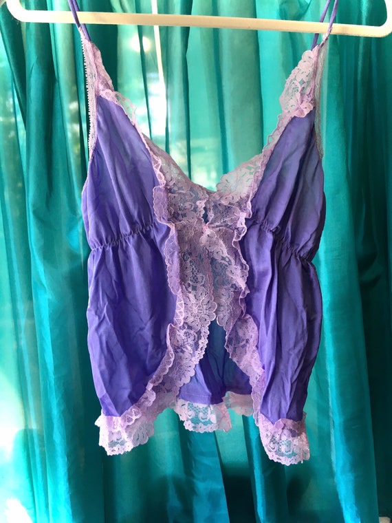 1970s Violet Lace V Neck Camisole