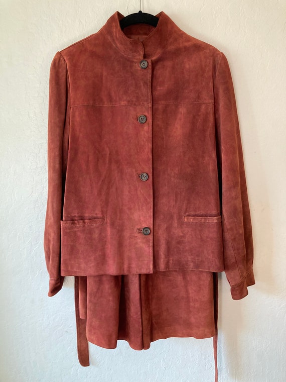 1960s Supple Paisley Embossed Leather Skirt Jacket Set Gem