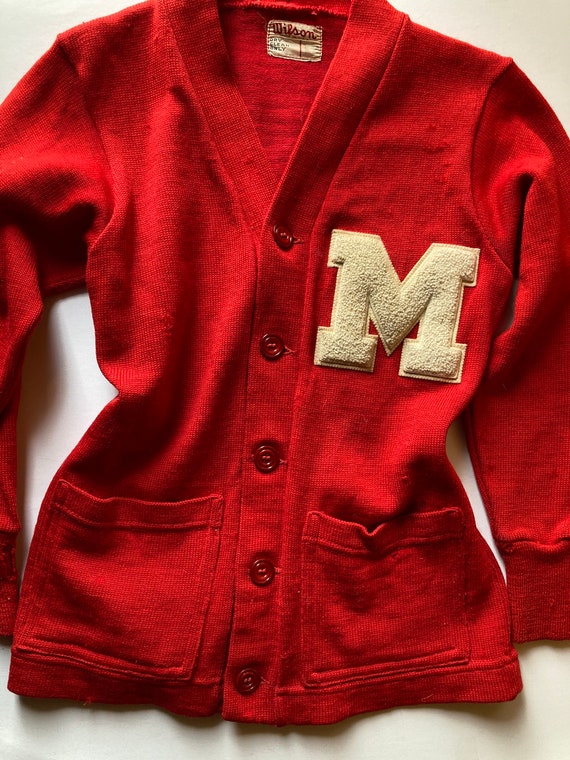 1940s Wool Wilson Monogram Cardigan Sweater Letter