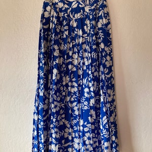 1980s Pleated Blue Hawaiian Floral Secretary Skirt