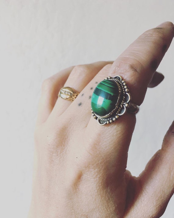 1970s Malachite & Sterling Silver Over Natural Br… - image 1