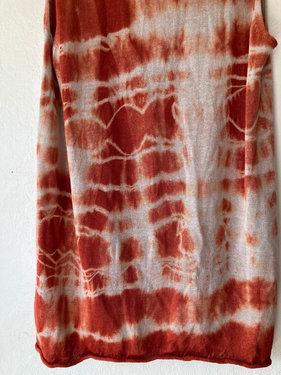 1990s Brunhilda Orange Rust Tie Dye Linen Knit Ve… - image 8