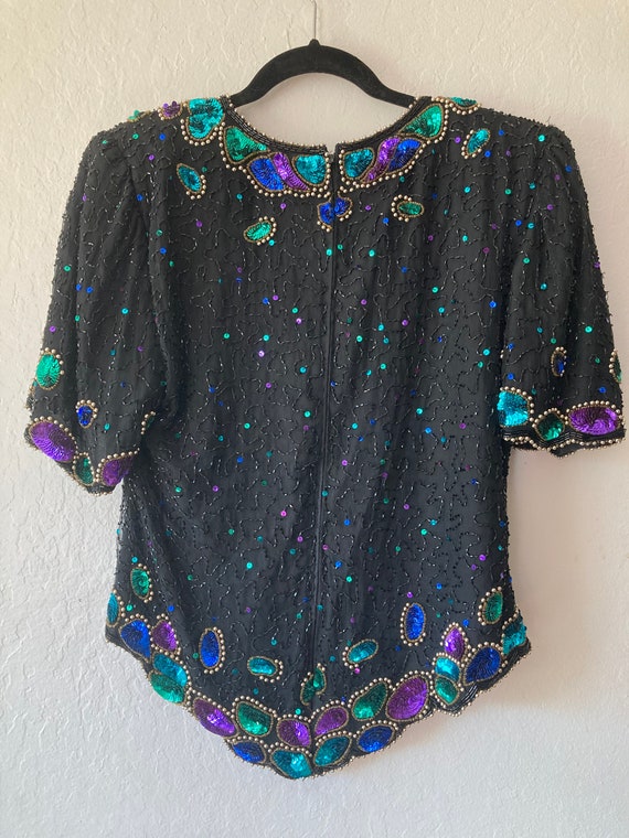 1980s Metallic Blue Green Purple Sequin & Beads G… - image 5