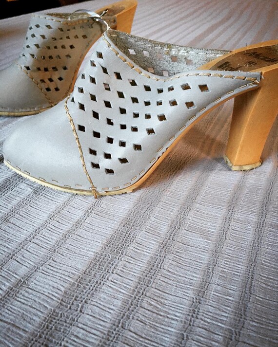 1970s Supple Grey Genuine Leather Cutout Platform