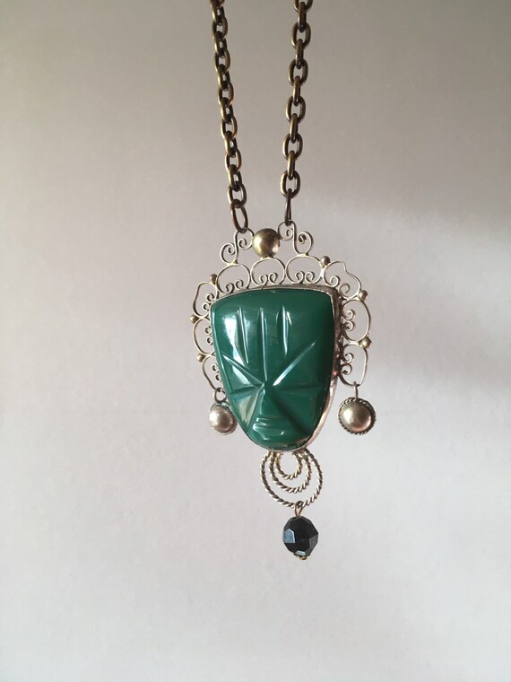 1950s Giant Sterling & Bakelite Carved Aztec Maya… - image 4