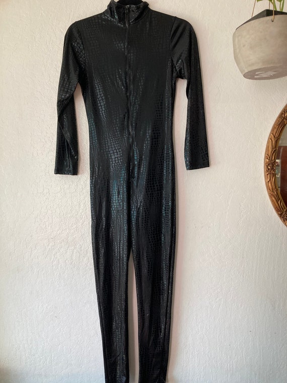 1980s Embossed Snakeskin Zip Front Catsuit