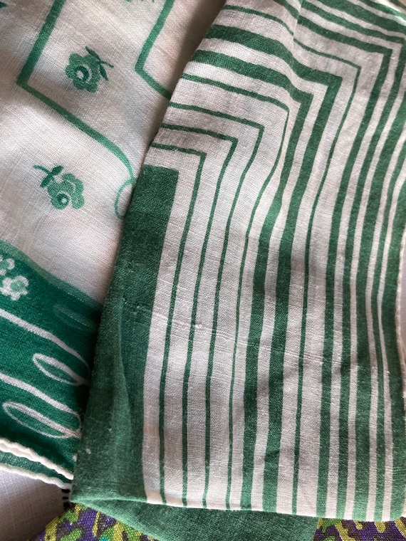 1960s Small Green Op Art Handkerchief Pocket Squar