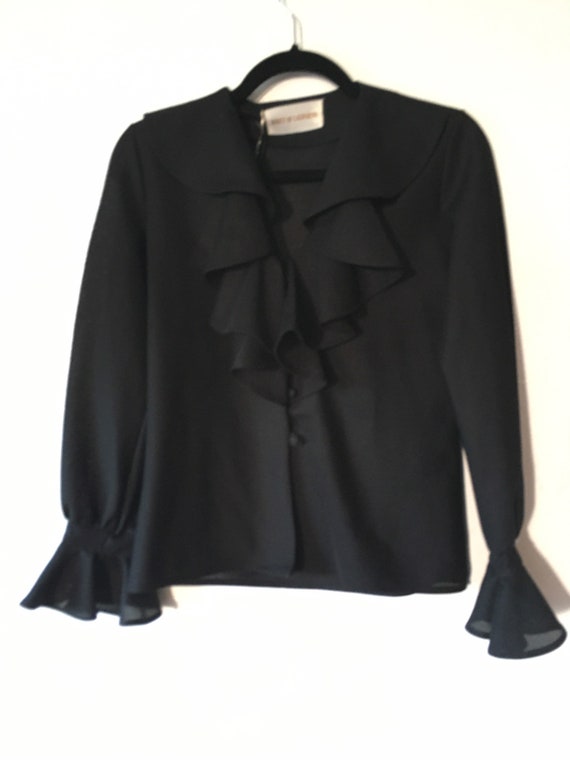 1960s Inky Black Poet Sleeve Shakespeare Blouse