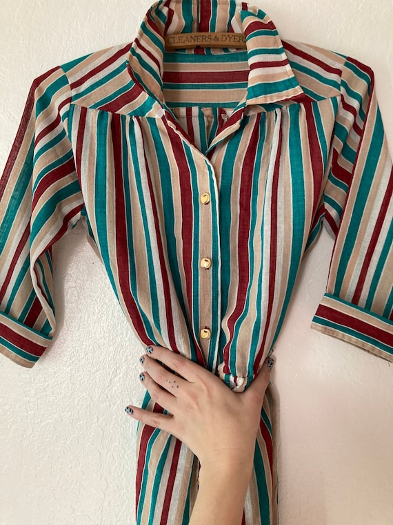 1960s Pale Pastels & Jewel Tone Stripe Shirt Dress