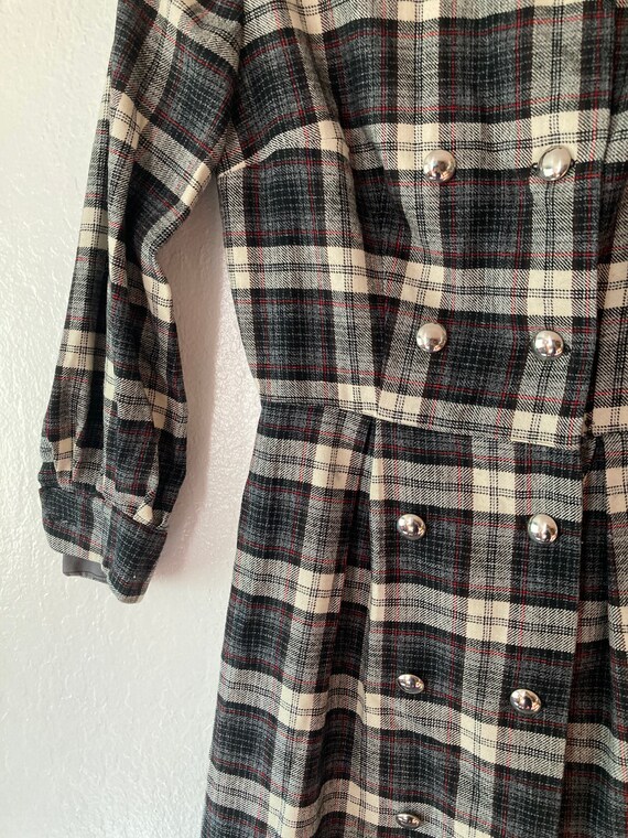 1940s Black Red & White Plaid Handmade Wool Winte… - image 3