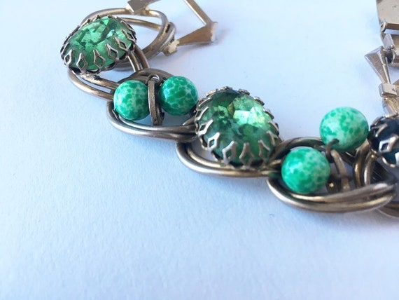 1960s Emerald Green Faceted Glass Chain Link Brac… - image 2