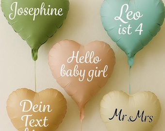 Herzluftballon Pastell Matt | Folienballon 44 cm | Helium geeignet | Text personalisierbar für Hochzeiten, Babyshower, Gender Reveal, uvm.
