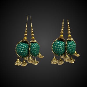 Handmade heavy latkan Set of 2 | Pillow shaped hanging latkan for lehenga, suit, dupatta | Stylish ethnic tassels | Golden & Green