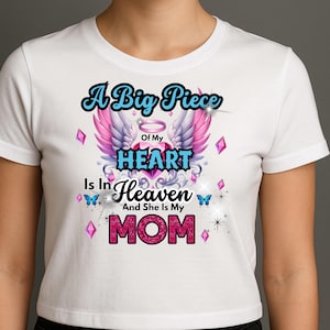 Memorial Mom-shirt – A Big Piece of My Heart Is in Heaven T-shirt Angel Wings Mother Tribute – Sympathie Cadeau voor verlies van moeder – Ondersteuning bij verdriet