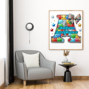 自閉症受容デジタルアート - パズルピース、レインボーボウPNG（昇華転写用）、ウォールアート、Tシャツ、啓発クラフト - インクルージョン