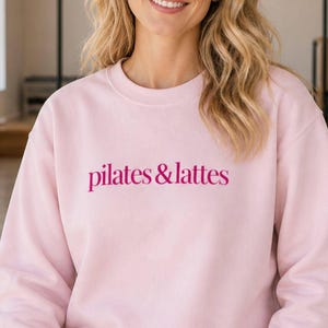 Pilates Sweatshirt Woman Workout Crewneck Embroidered Fitness Apparel Studio Exercise Pullover Casual Athletic Top Coffee Lover Gift Best Friend Birthday Present Pilates Enthusiast Merch Essential Lifestyle Apparel Comfortable Daily Wear