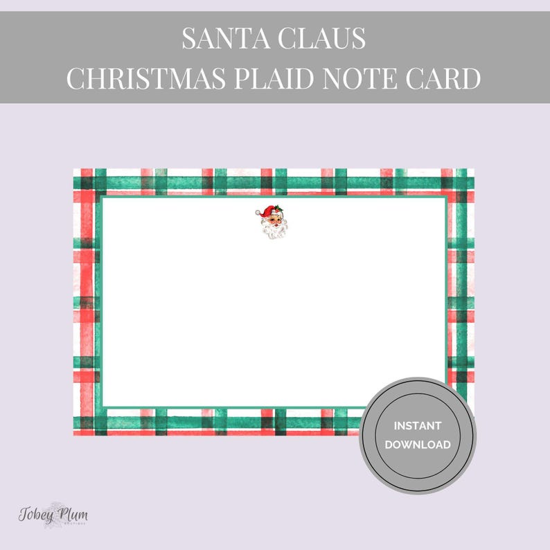 Santa Notecard Printable Christmas Stationery Blank Note Card Design ...