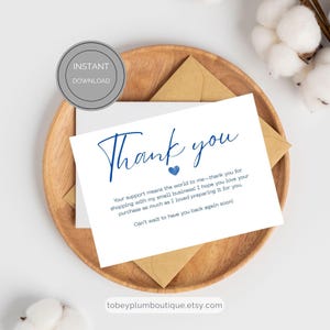 Printable Thank Card Small Business Insert Packaging You Order Appreciation Note Blue Heart Digital Download Customer Etsy Shop Thank You