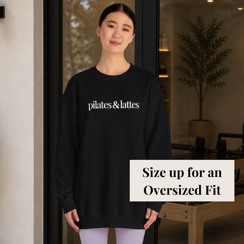 Studio Exercise Pullover Casual Athletic Top Pilates Sweatshirt Woman Workout Crewneck Embroidered Fitness Apparel Essential Comfortable Daily Wear Coffee Lover Gift Best Friend Birthday Present Pilates Enthusiast Merch Lifestyle Apparel