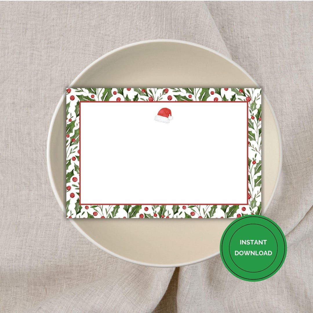 Santa Hat Christmas Note Card for Print Santa Christmas Card for ...