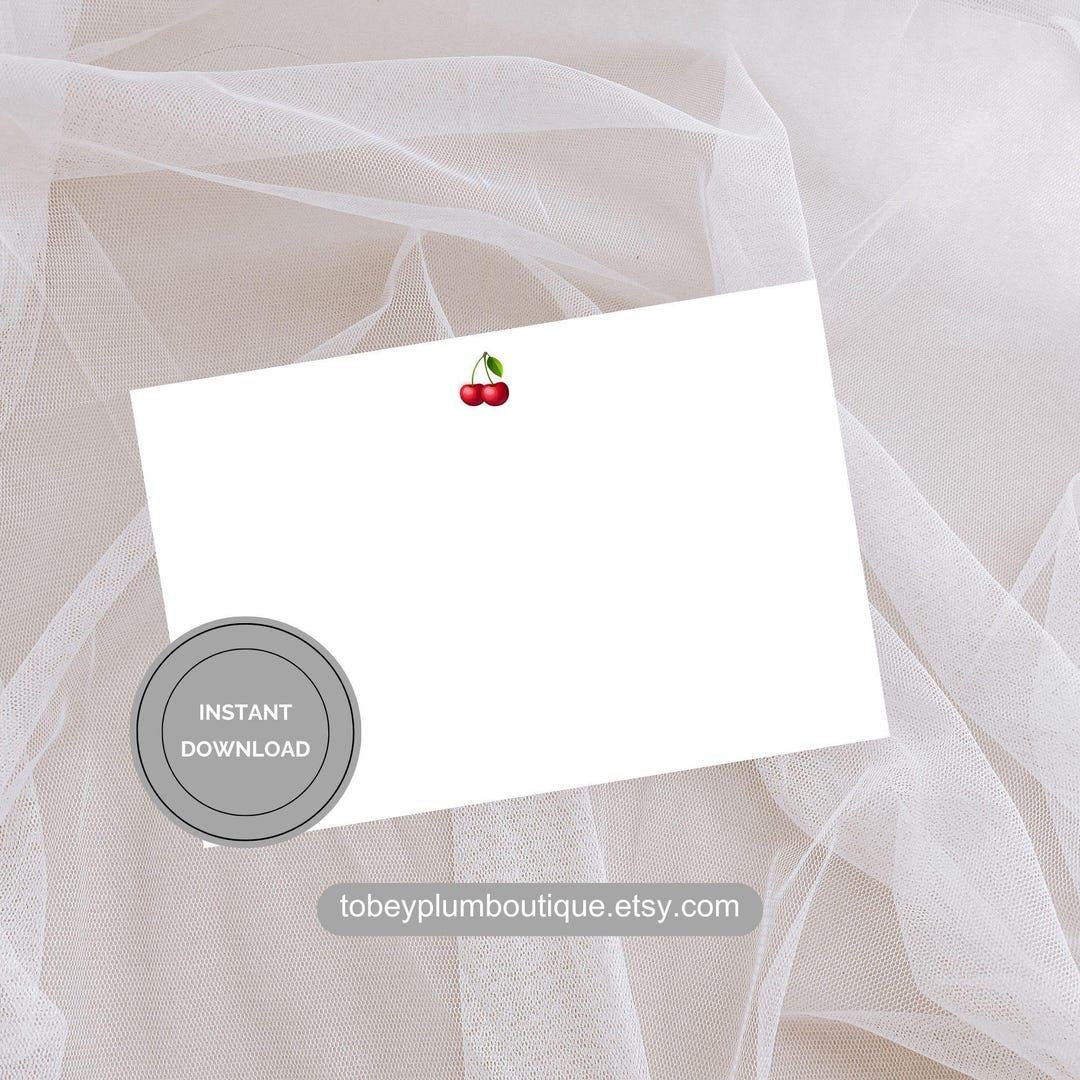 Cherry Note Card Blank Template Digital Download Printable Thank You ...
