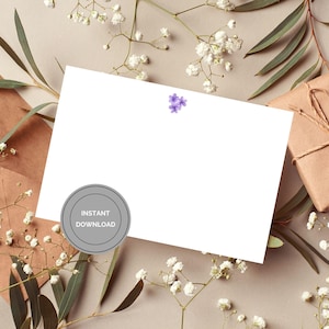 Tarjeta de nota imprimible con flores moradas para cualquier ocasión, tarjeta en blanco para agradecimiento, mensaje sincero escrito a mano, tarjeta para escribir cartas
