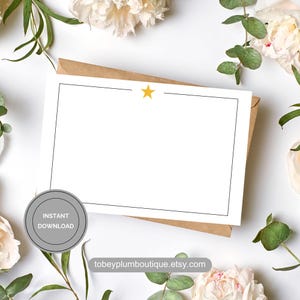 Yellow Star Printable Note Card for Personal Handwritten Message Star Card for Any Occasion Thank You Note Card for Letter Writing Star Card